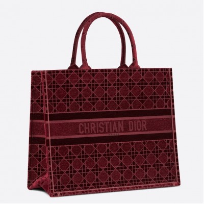 Dior Book Tote Bag In Bordeaux Cannage Embroidered Velvet LDBS240101