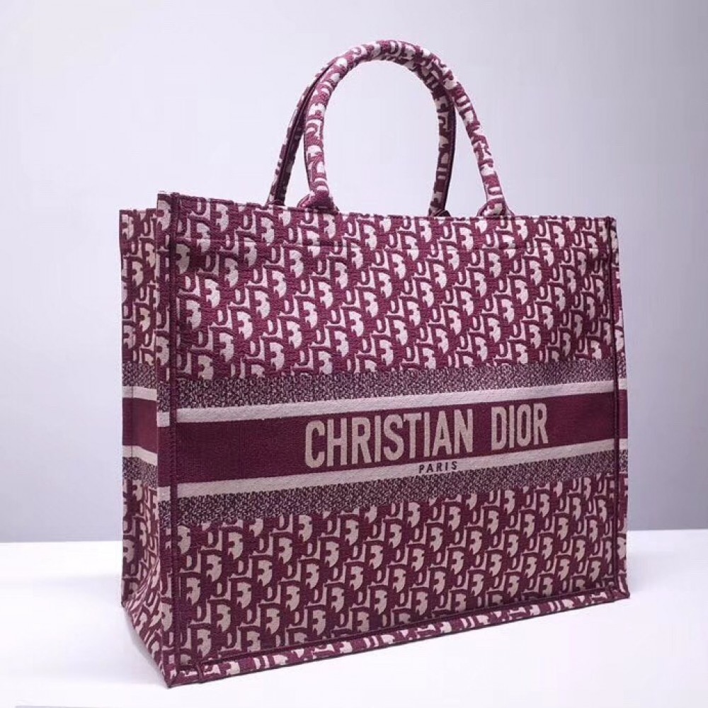 Dior Book Tote Bag In Bordeaux Oblique Canvas LDBS240102