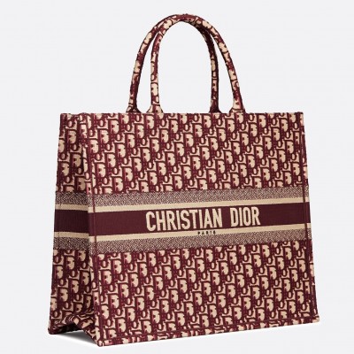 Dior Book Tote Bag In Bordeaux Oblique Canvas LDBS240102