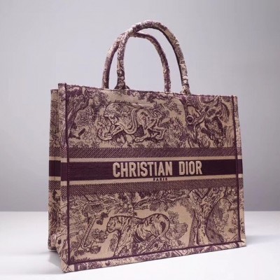 Dior Book Tote Bag In Burgundy Toile De Jouy Canvas LDBS240143