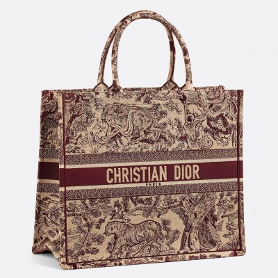 Dior Book Tote Bag In Burgundy Toile De Jouy Canvas LDBS240143