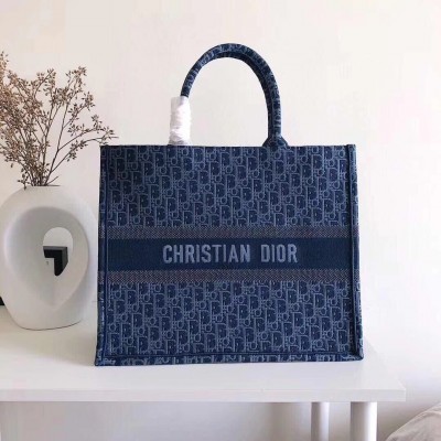 Dior Book Tote Bag In Denim Blue Oblique Canvas LDBS240133