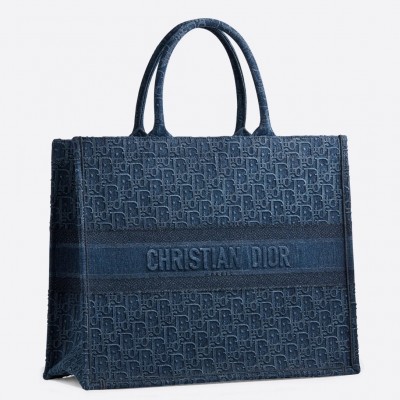 Dior Book Tote Bag In Denim Blue Oblique Canvas LDBS240133