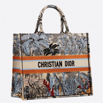 Dior Book Tote Bag In Denim Blue Toile De Jouy Tropicalia LDBS240103