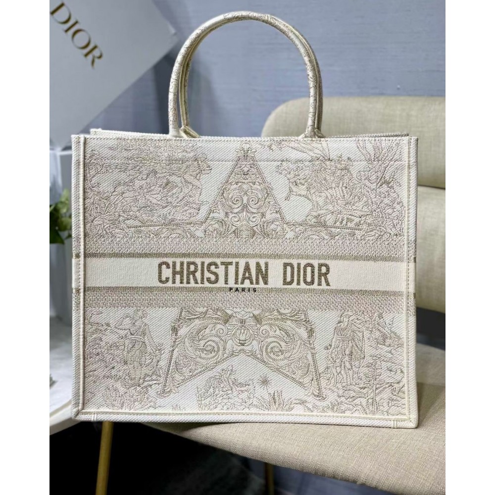 Dior Book Tote Bag In Dior Around the World Stella Embroidery LDBS240104