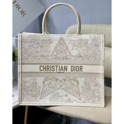 Dior Book Tote Bag In Dior Around the World Stella Embroidery LDBS240104