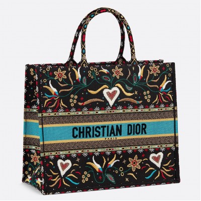 Dior Book Tote Bag In Flowers And Hearts Canvas LDBS240244