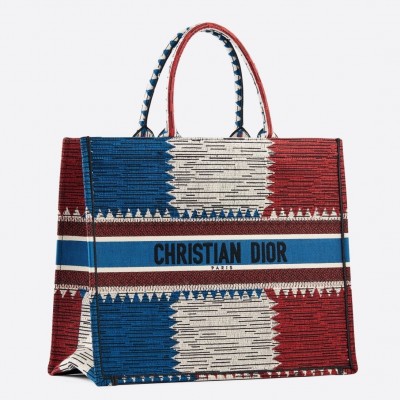 Dior Book Tote Bag In French Flag Embroidered Canvas LDBS240105