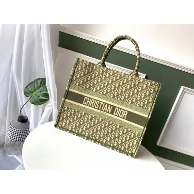 Dior Book Tote Bag In Green Oblique Canvas LDBS240109