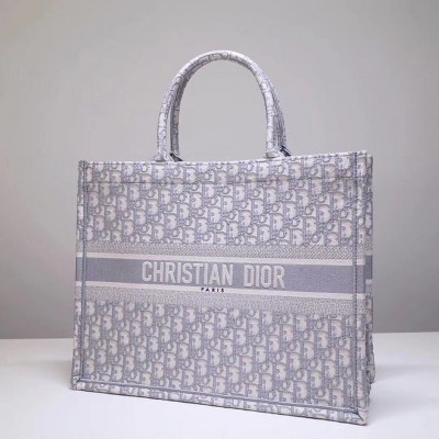 Dior Book Tote Bag In Grey Oblique Embroidery Canvas LDBS240111