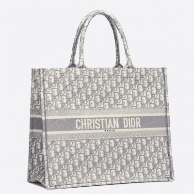 Dior Book Tote Bag In Grey Oblique Embroidery Canvas LDBS240111