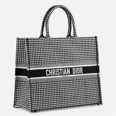 Dior Book Tote Bag In Houndstooth Embroidered Canvas LDBS240112