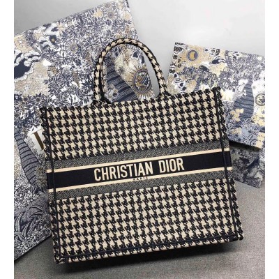 Dior Book Tote Bag In Houndstooth Embroidery Canvas LDBS240113