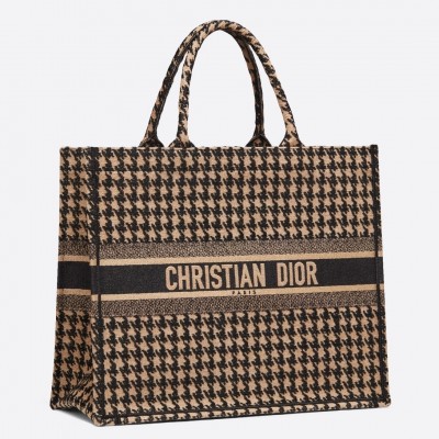 Dior Book Tote Bag In Houndstooth Embroidery Canvas LDBS240113