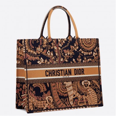 Dior Book Tote Bag In Orange Animals Embroidered Canvas LDBS240122