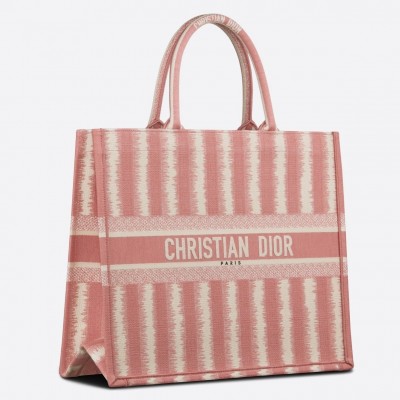 Dior Book Tote Bag In Pink D-Stripes Embroidery LDBS240124