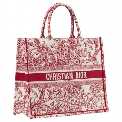 Dior Book Tote Bag In Red Hydrangea Flowers Canvas LDBS240114