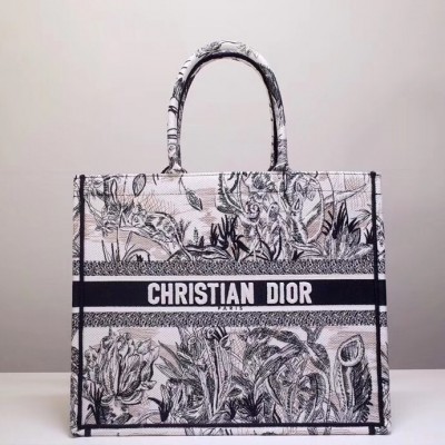 Dior Book Tote Bag In Toile de Jouy Carnivora Motif LDBS240126