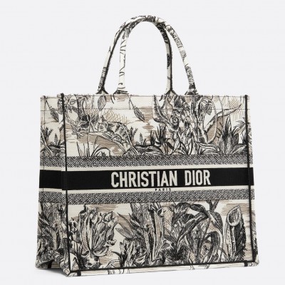 Dior Book Tote Bag In Toile de Jouy Carnivora Motif LDBS240126