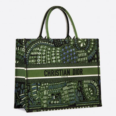 Dior Book Tote Dior Bag In Green Animals Embroidered Canvas LDBS240130