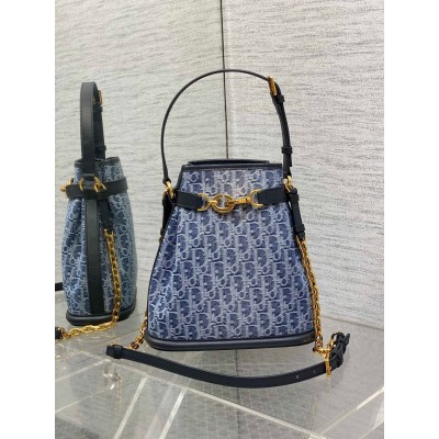 Dior C'est Medium Bag in Blue Denim Oblique Jacquard LDBS240177