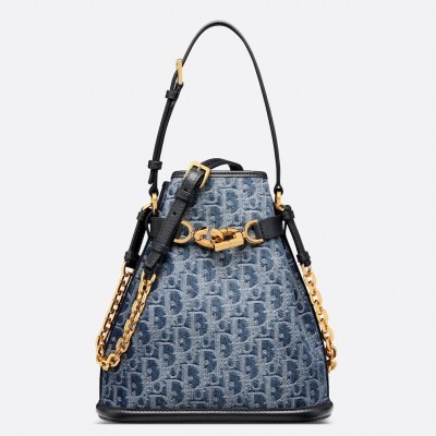 Dior C'est Medium Bag in Blue Denim Oblique Jacquard LDBS240177