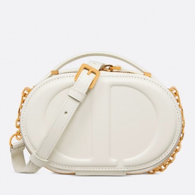 Dior CD Signature Oval Camera Bag in White Calfskin LDBS240175