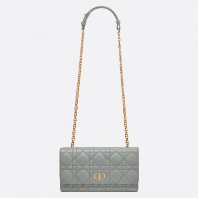 Dior Caro Belt Pouch with Chain In Grey Calfskin LDBS240147