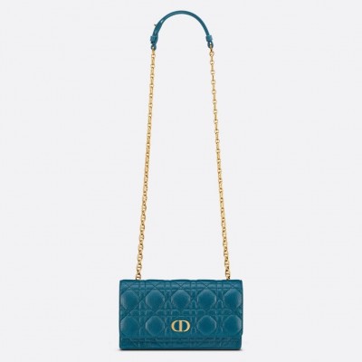 Dior Caro Belt Pouch with Chain In Steel Blue Calfskin LDBS240148