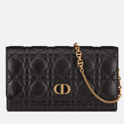 Dior Caro Chain Pouch In Black Cannage Calfskin LDBS240152