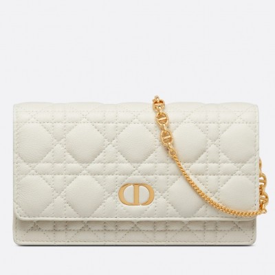 Dior Caro Chain Pouch In White Cannage Calfskin LDBS240153