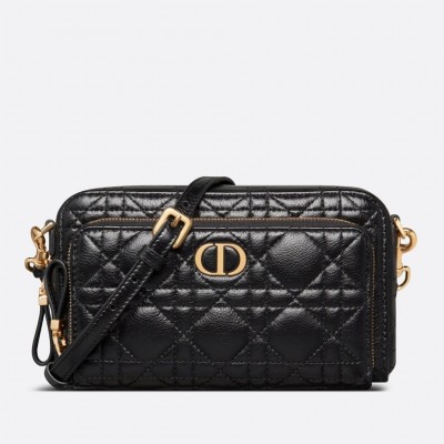 Dior Caro Double Pouch In Black Cannage Calfskin LDBS240154