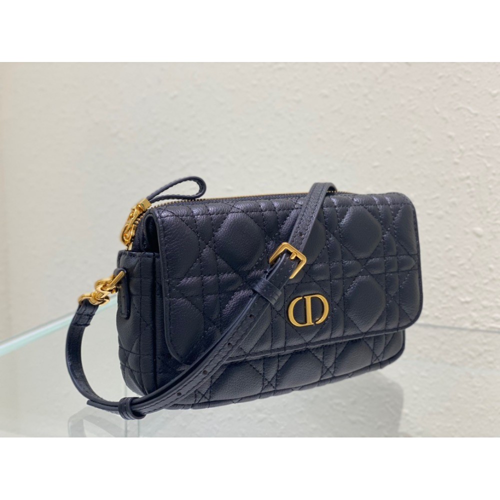 Dior Caro Pouch In Black Cannage Calfskin LDBS240160