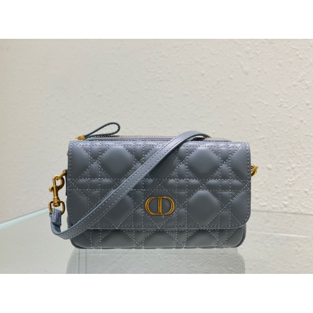 Dior Caro Pouch In Cloud Blue Cannage Calfskin LDBS240161