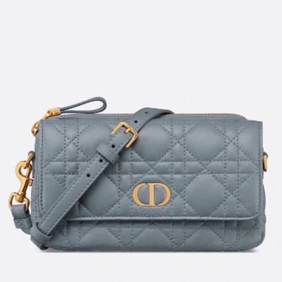 Dior Caro Pouch In Cloud Blue Cannage Calfskin LDBS240161