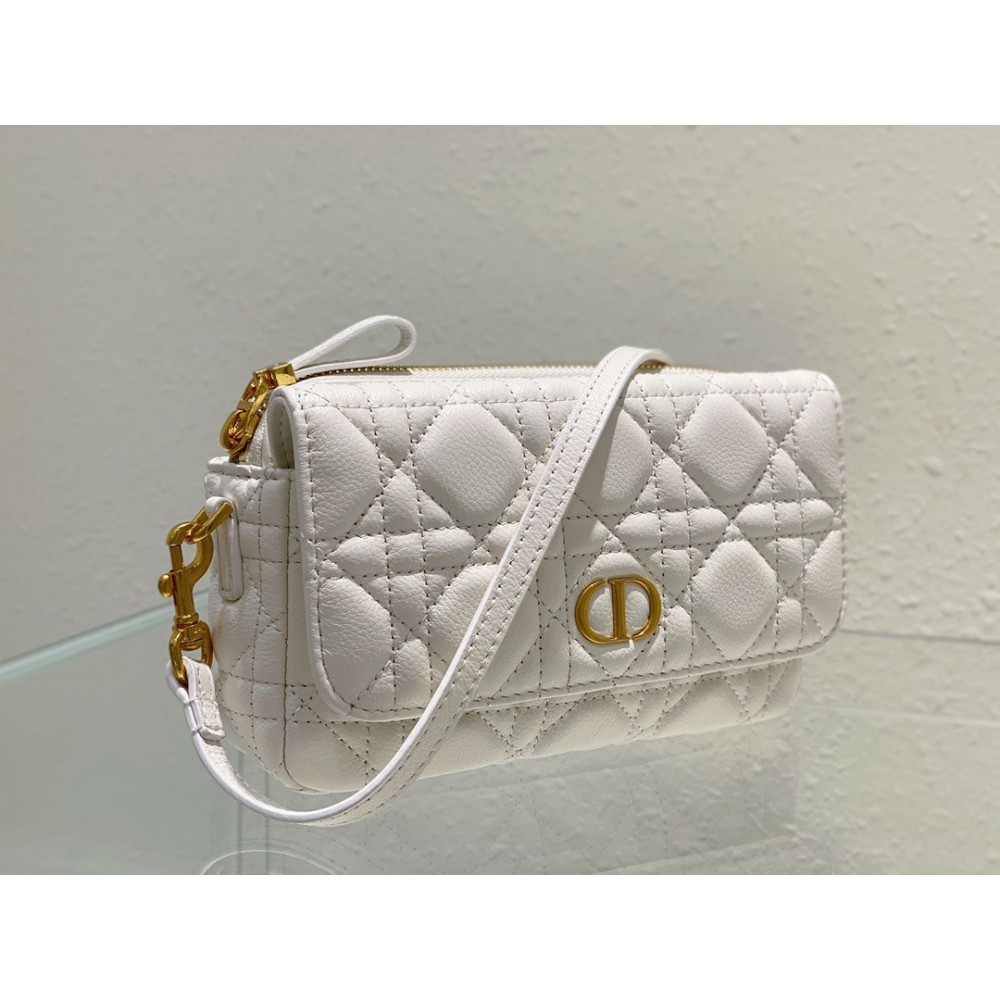 Dior Caro Pouch In White Cannage Calfskin LDBS240162