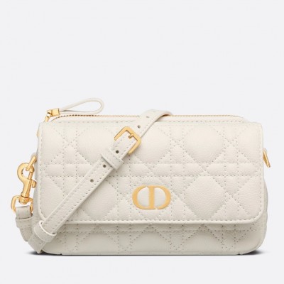 Dior Caro Pouch In White Cannage Calfskin LDBS240162