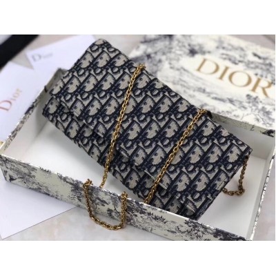 Dior Clutch Bag On Chain In Blue Oblique Canvas LDBS240183