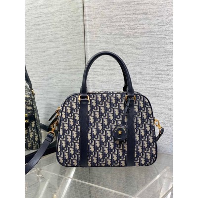 Dior D-Vibe Bowling Large Bag in Blue Oblique Jacquard LDBS240232