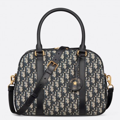 Dior D-Vibe Bowling Large Bag in Blue Oblique Jacquard LDBS240232