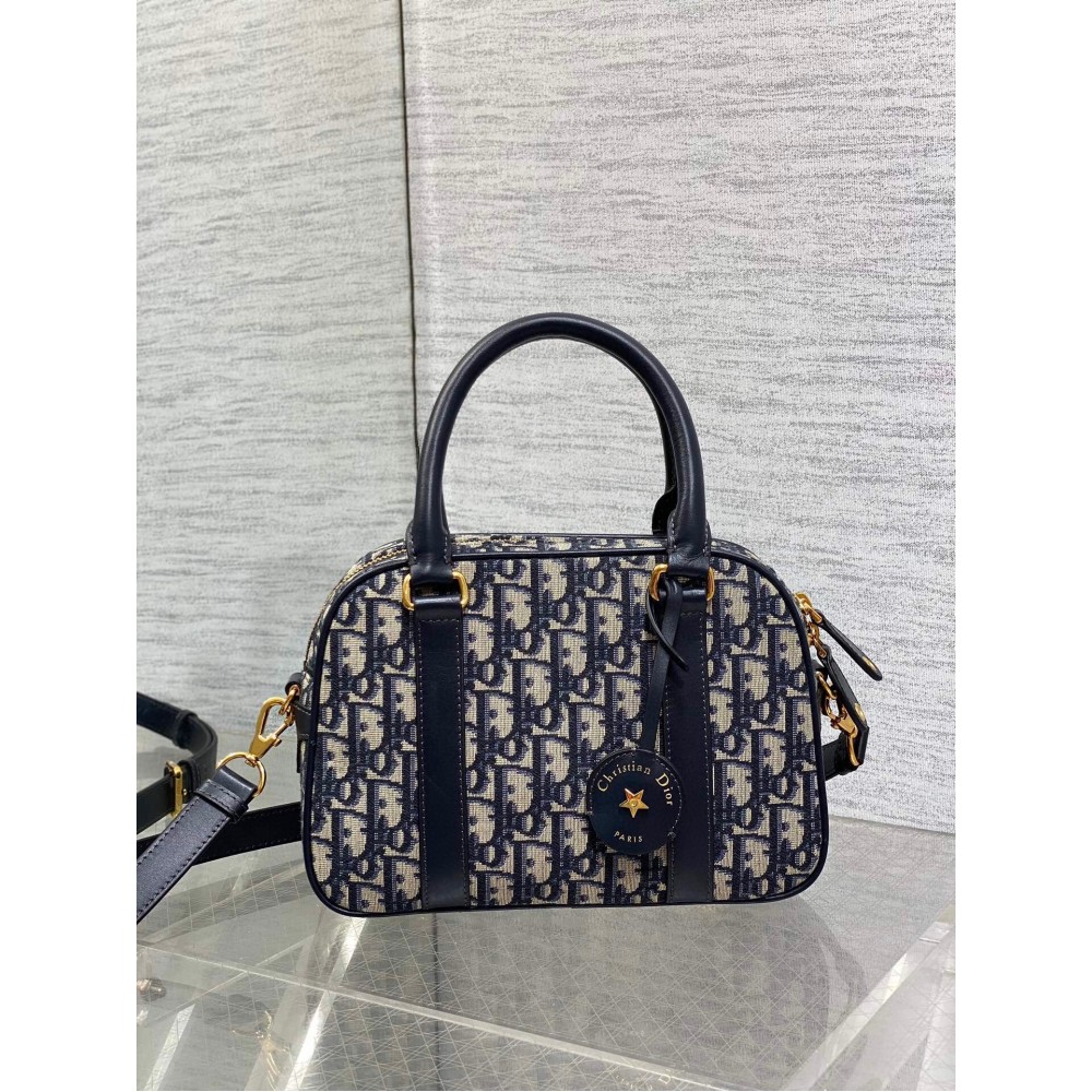 Dior D-Vibe Bowling Medium Bag in Blue Oblique Jacquard LDBS240233