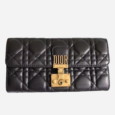 Dior DiorAddict Continental Wallet In Black Lambskin LDBS240184