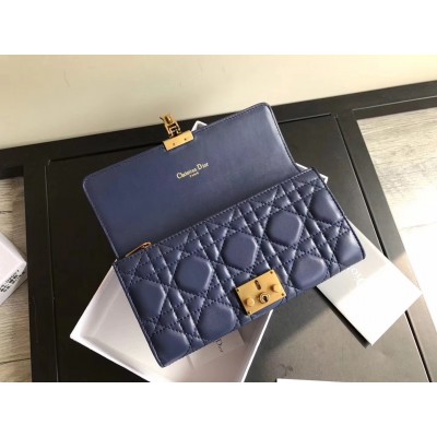 Dior DiorAddict Continental Wallet In Navy Blue Lambskin LDBS240186