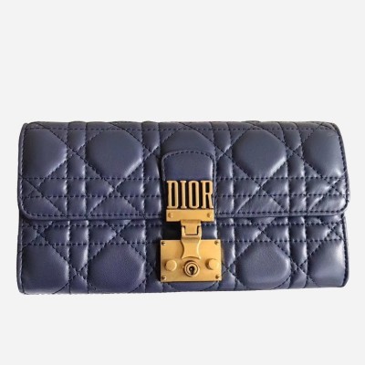 Dior DiorAddict Continental Wallet In Navy Blue Lambskin LDBS240186