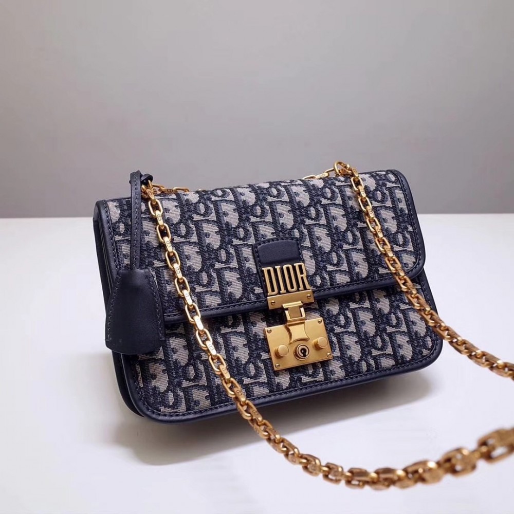 Dior Dioraddict Flap Bag In Blue Oblique Canvas LDBS240190