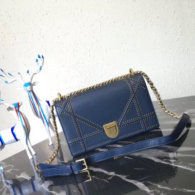 Dior Diorama Bag In Blue Studded Lambskin LDBS240201