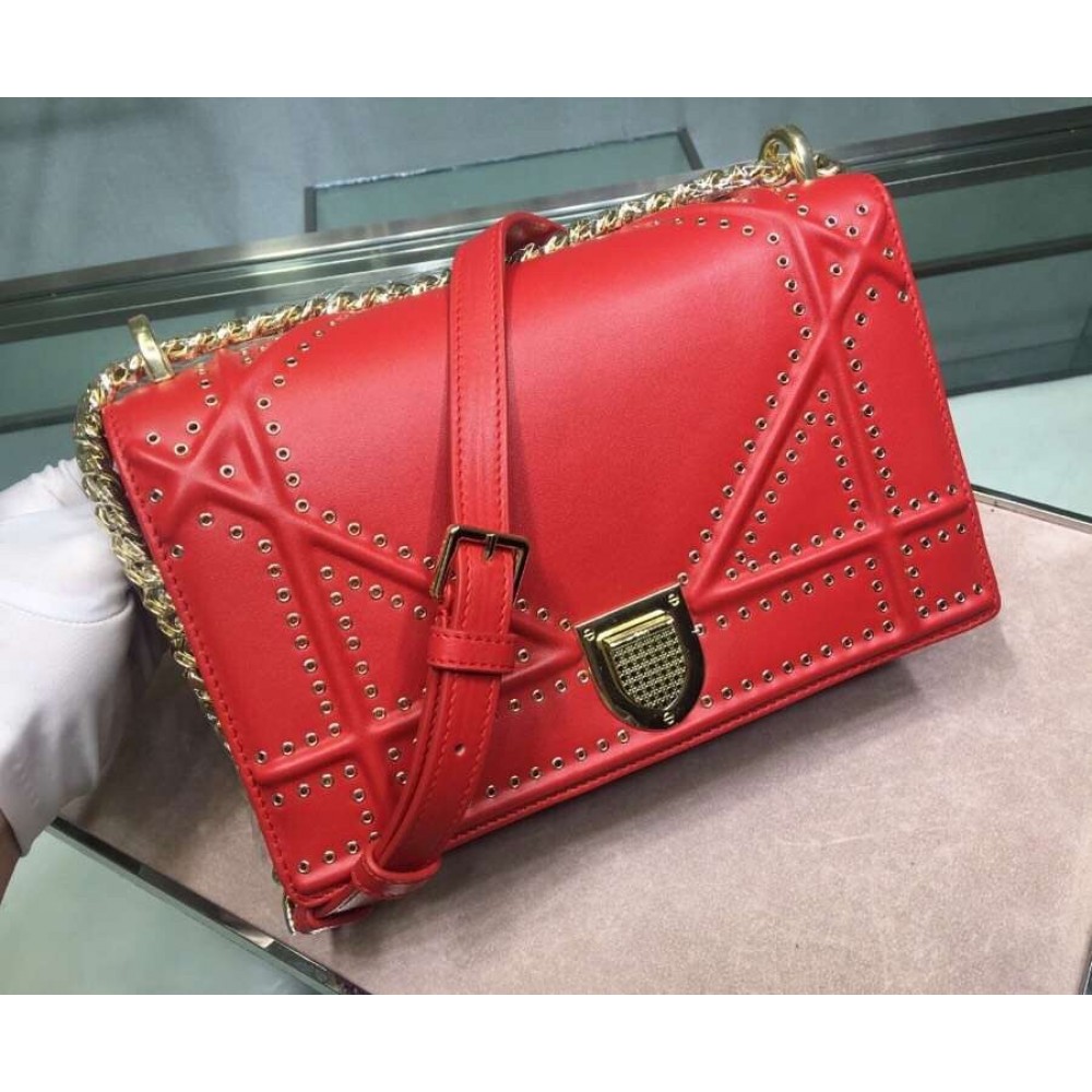 Dior Diorama Bag In Red Eyelets Lambskin LDBS240205