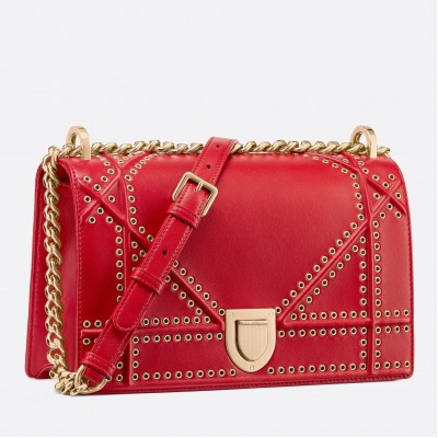 Dior Diorama Bag In Red Eyelets Lambskin LDBS240205