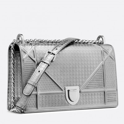 Dior Diorama Bag In Silver Metallic Calfskin LDBS240206