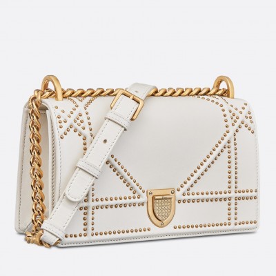 Dior Diorama Bag In White Studded Lambskin LDBS240207